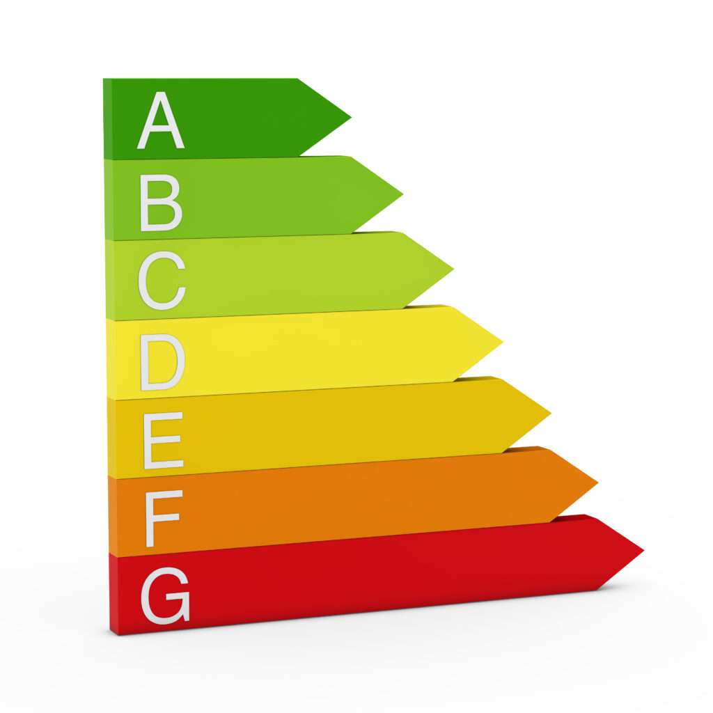 Image is of staggered EPC scale. Scale is both staggered and coloured. The background is both white and transparent.